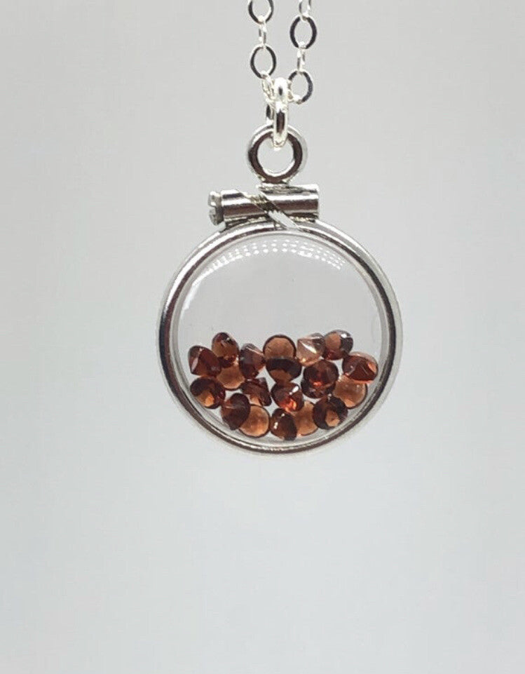 12.5 mm Handmade sterling silver shaker locket with 0.85 TCW of genuine garnets