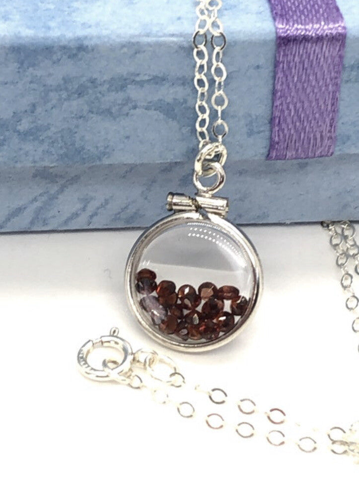 12.5 mm Handmade sterling silver shaker locket with 0.85 TCW of genuine garnets