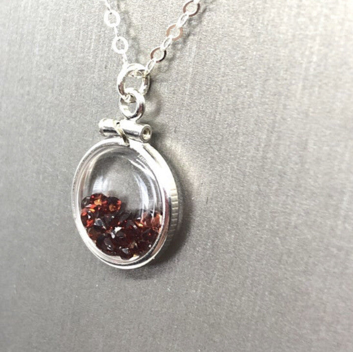 12.5 mm Handmade sterling silver shaker locket with 0.85 TCW of genuine garnets