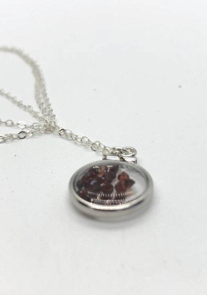 12.5 mm Handmade sterling silver shaker locket with 0.85 TCW of genuine garnets