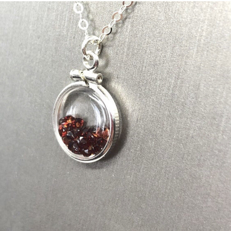 12.5 mm Handmade sterling silver shaker locket with 0.85 TCW of genuine garnets