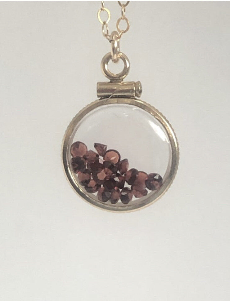 12.5 mm Handmade 14k gold filled shaker locket with 0.85 TCW of genuine garnets