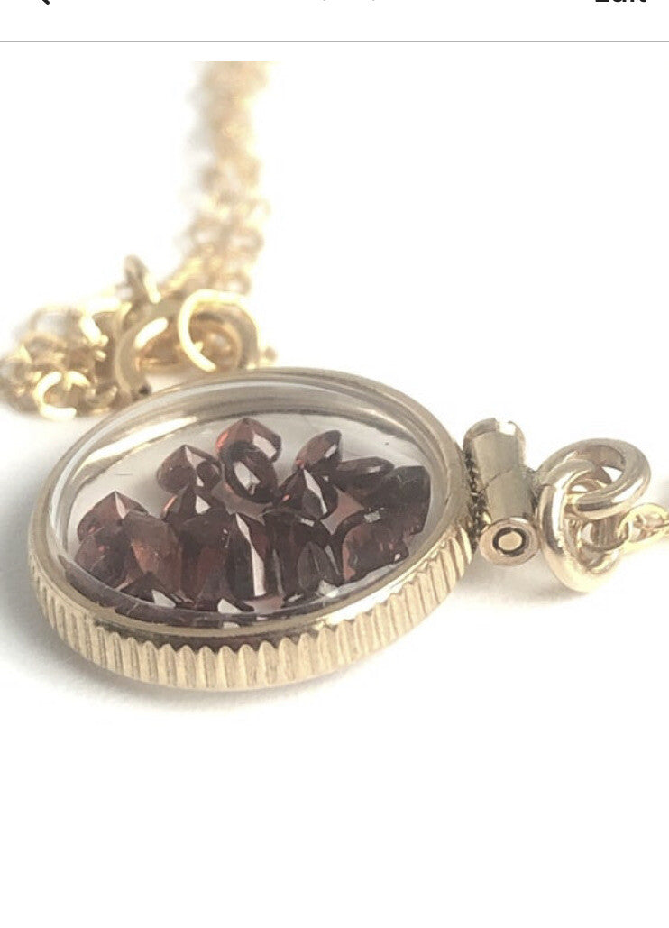 12.5 mm Handmade 14k gold filled shaker locket with 0.85 TCW of genuine garnets