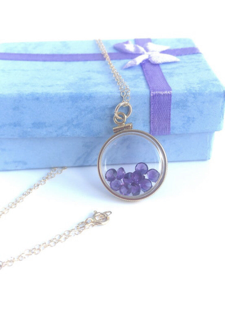 14k gold filled shaker locket with 2.90 Carats TW of genuine amethyst