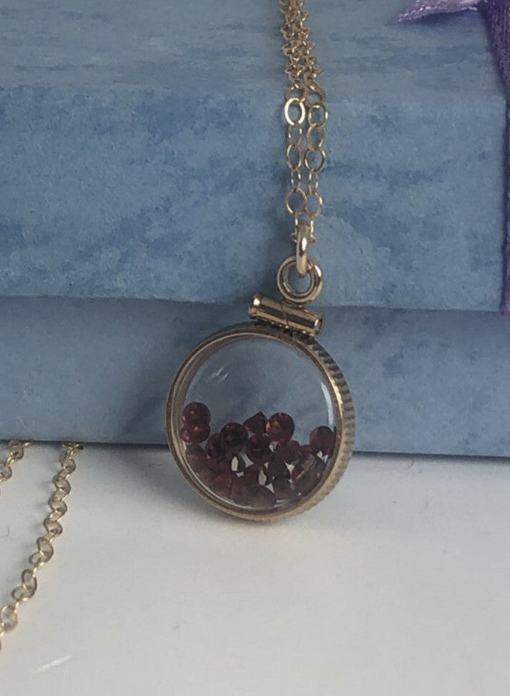 12.5 mm Handmade 14k gold filled shaker locket with 0.85 TCW of genuine garnets
