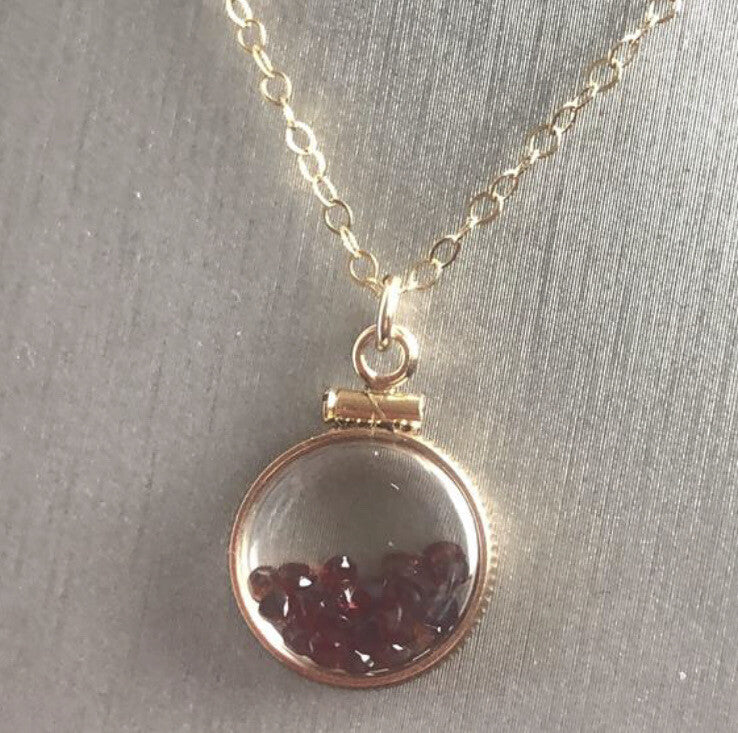 12.5 mm Handmade 14k gold filled shaker locket with 0.85 TCW of genuine garnets