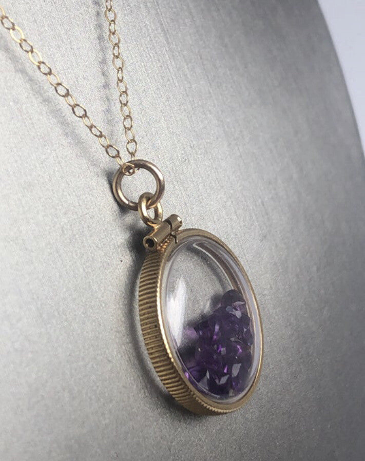 14k gold filled shaker locket with 2.90 Carats TW of genuine amethyst