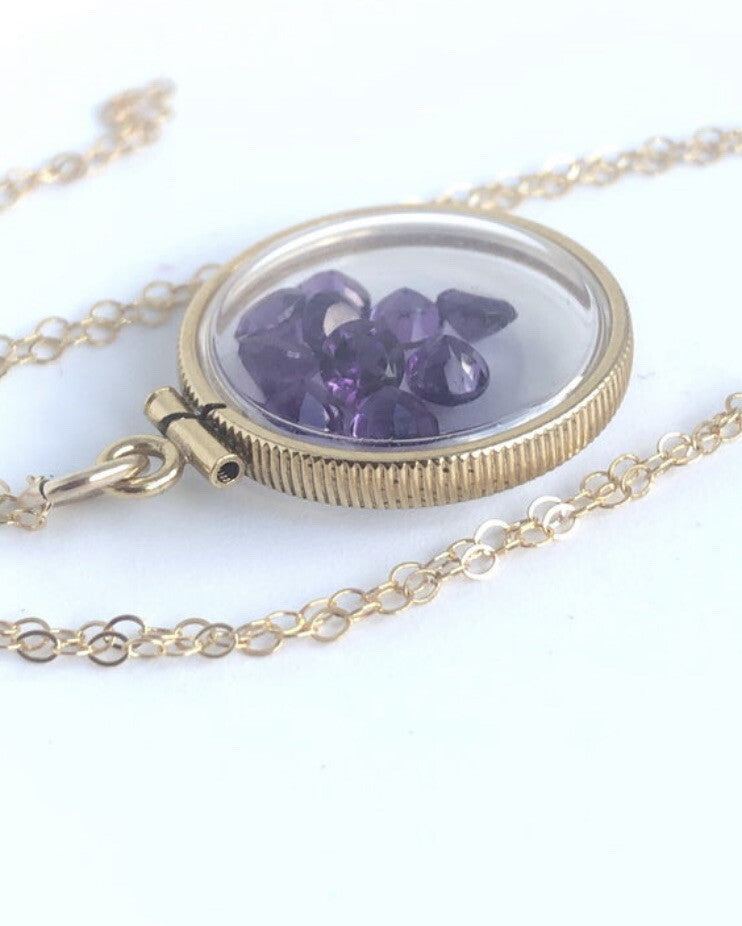 14k gold filled shaker locket with 2.90 Carats TW of genuine amethyst