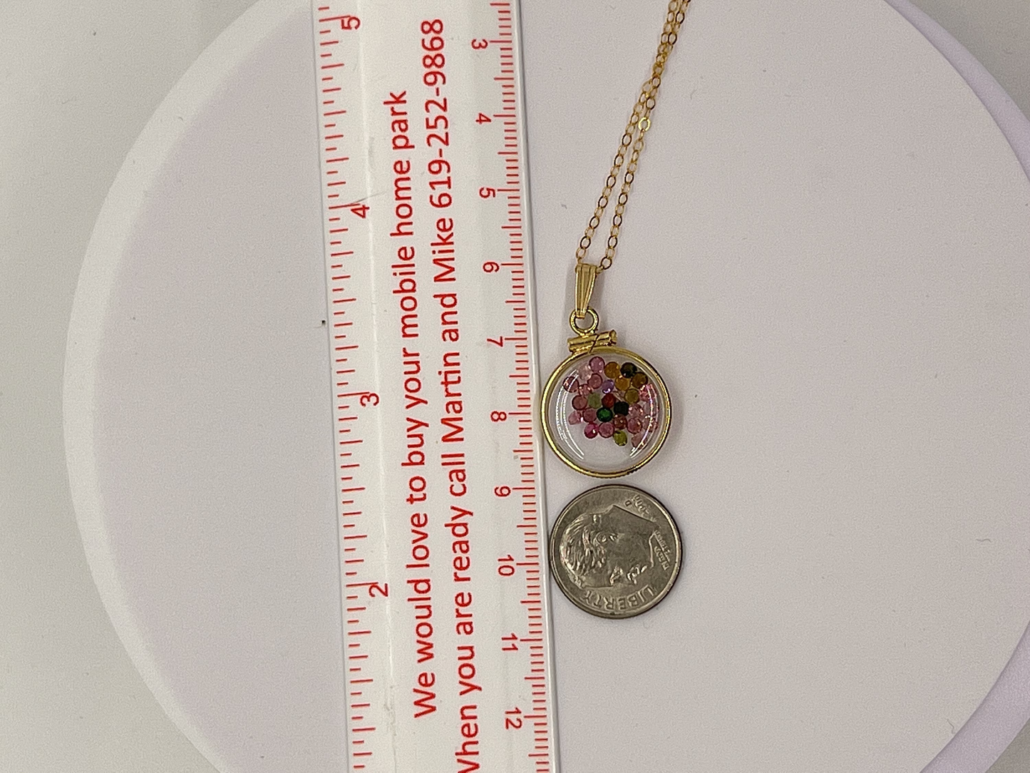 14k Solid gold dime size Lucite Shaker Locket, Amethyst 1.15 TCW February gems