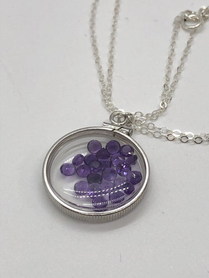 20 mm Sterling Silver Shaker locket with 2.4 TCW genuine Amethyst Gems, Feb