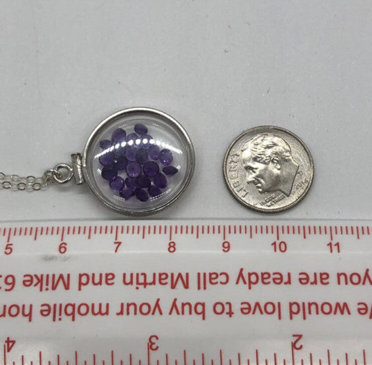 20 mm Sterling Silver Shaker locket with 2.4 TCW genuine Amethyst Gems, Feb