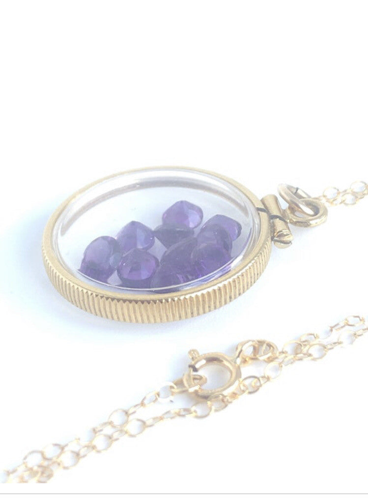 14k gold filled shaker locket with 2.90 Carats TW of genuine amethyst