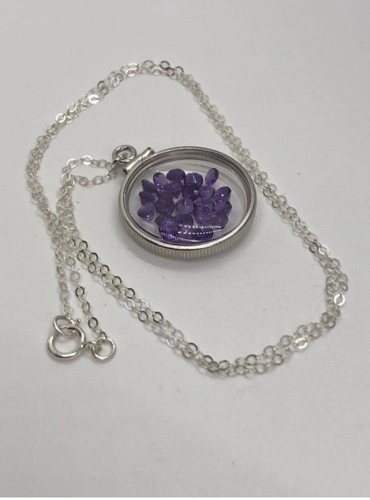 20 mm Sterling Silver Shaker locket with 2.4 TCW genuine Amethyst Gems, Feb