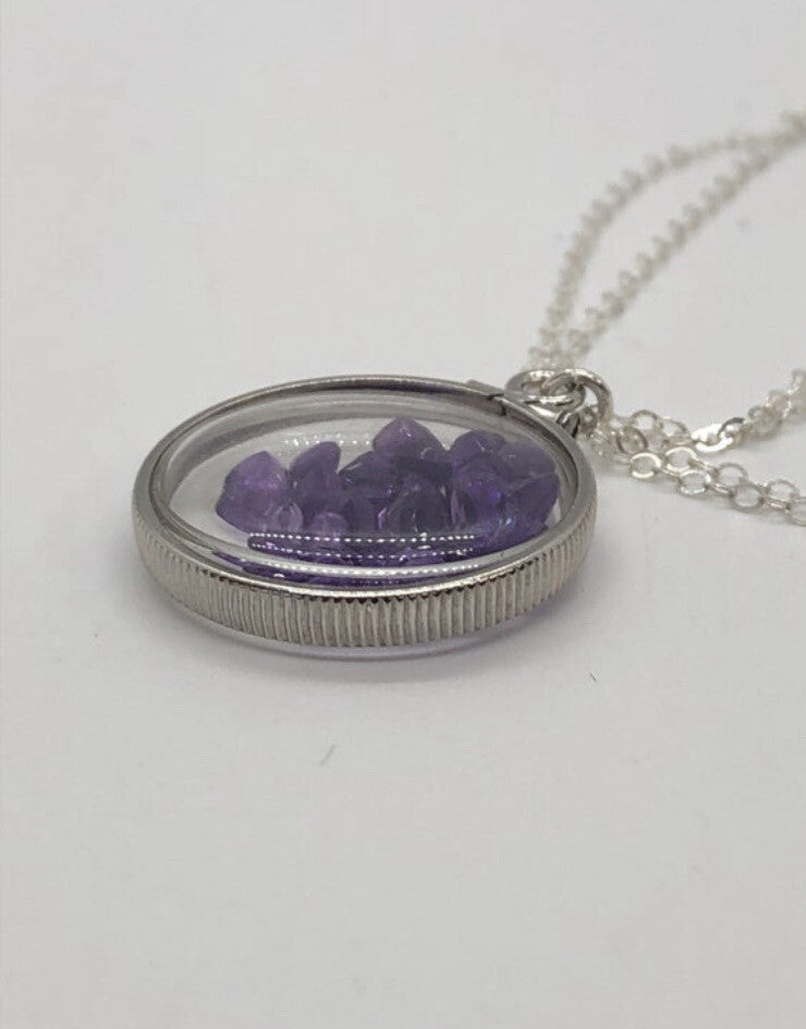 20 mm Sterling Silver Shaker locket with 2.4 TCW genuine Amethyst Gems, Feb