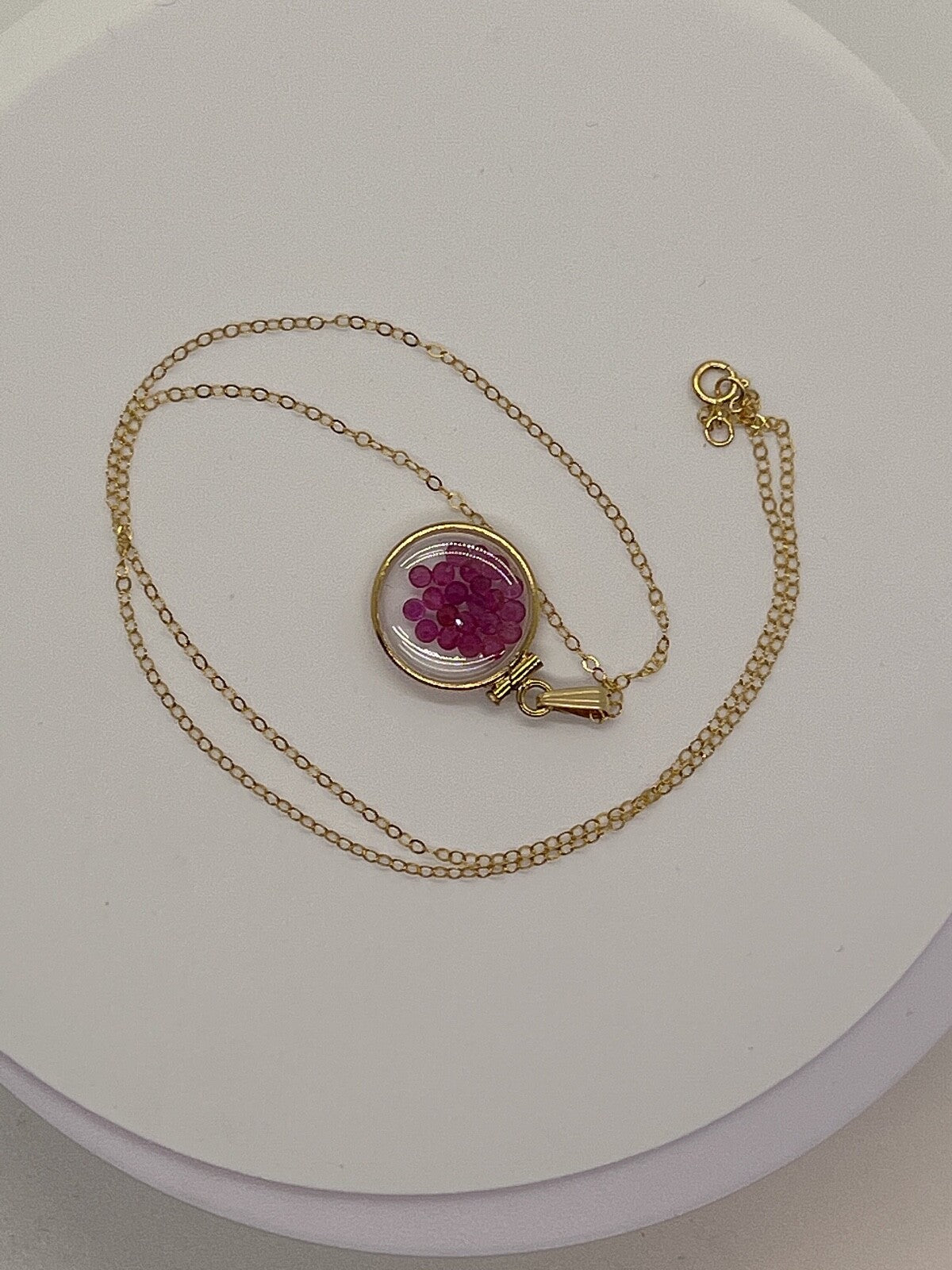 14k Solid gold dime size Lucite Shaker Locket with Rubies July birthday 1.95 ct