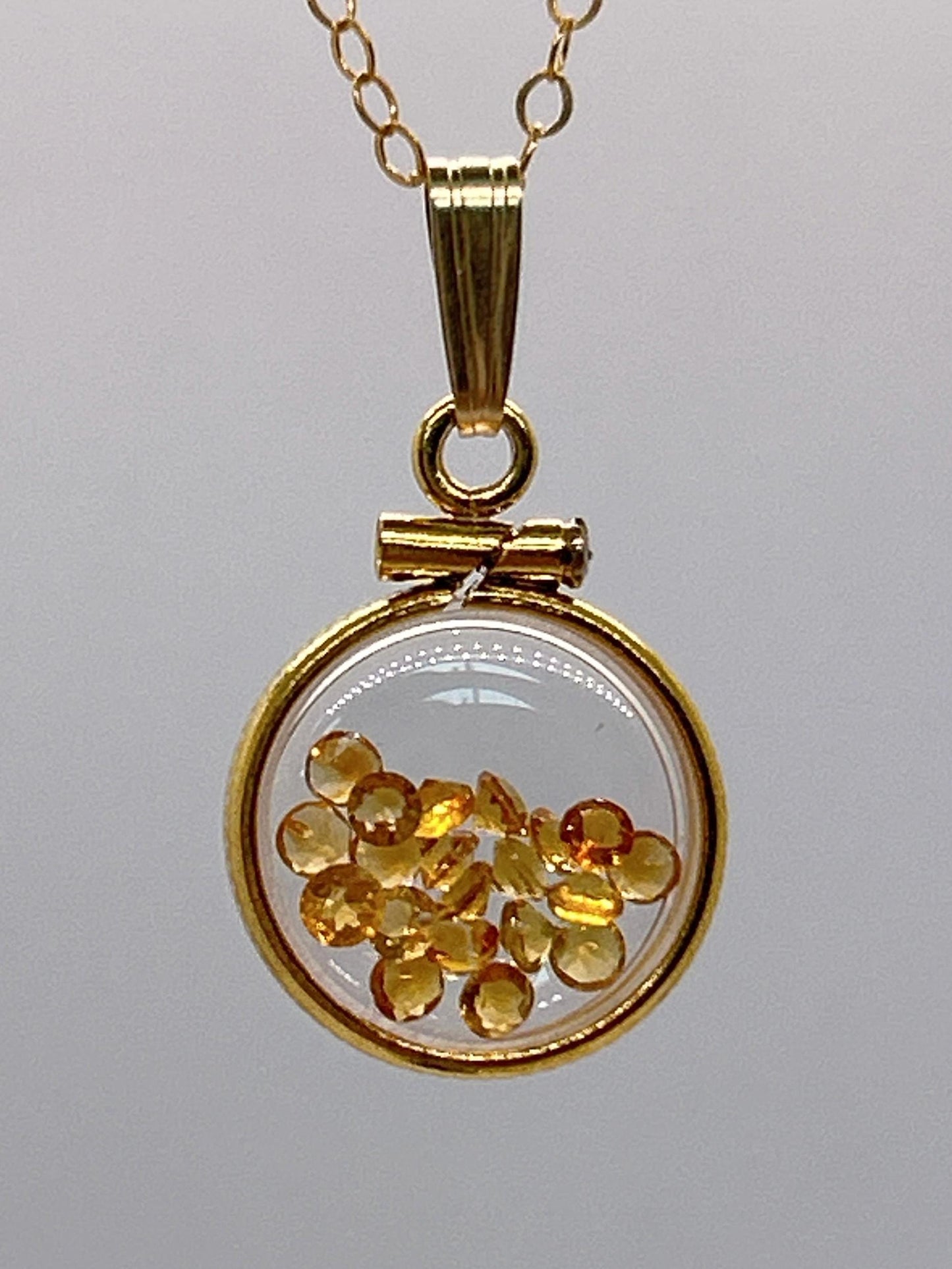 Handmade 12.5 mm 14k gold filled Genuine Gemstone Shaker Locket, 0.75 cttw. Citrine, November Birthstone