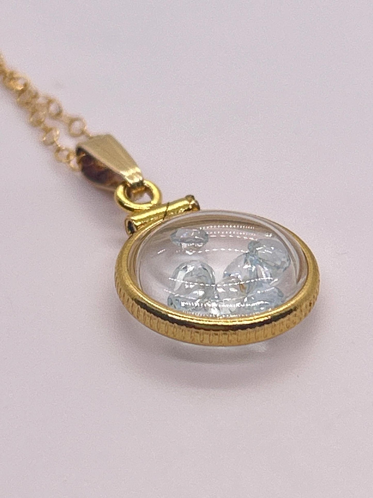 Handmade 12.5 mm 14k gold filled Gemstone Shaker Locket, 0.75 cttw. Sky Blue Topaz, Birthstone December