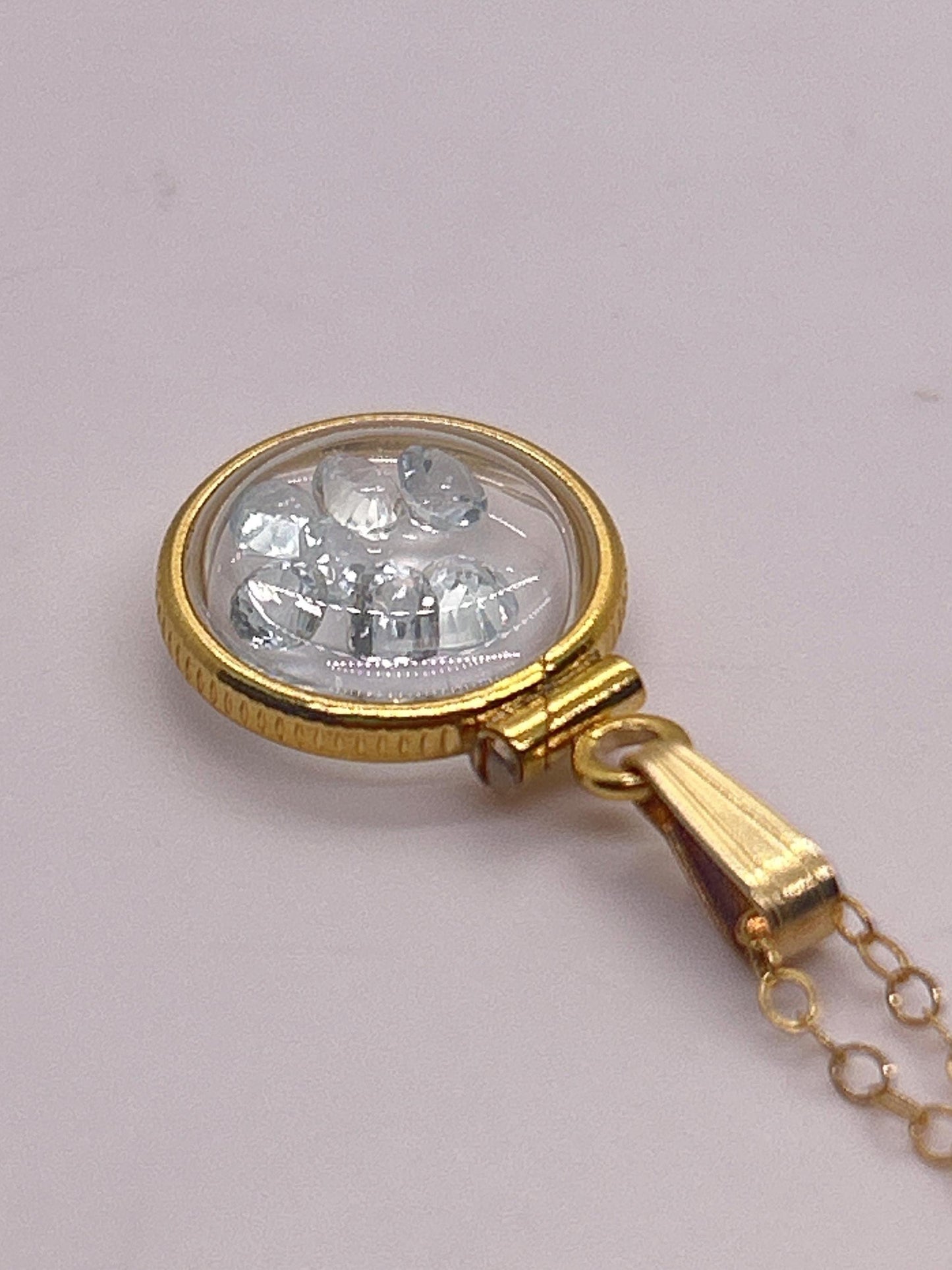Handmade 12.5 mm 14k gold filled Gemstone Shaker Locket, 0.75 cttw. Sky Blue Topaz, Birthstone December