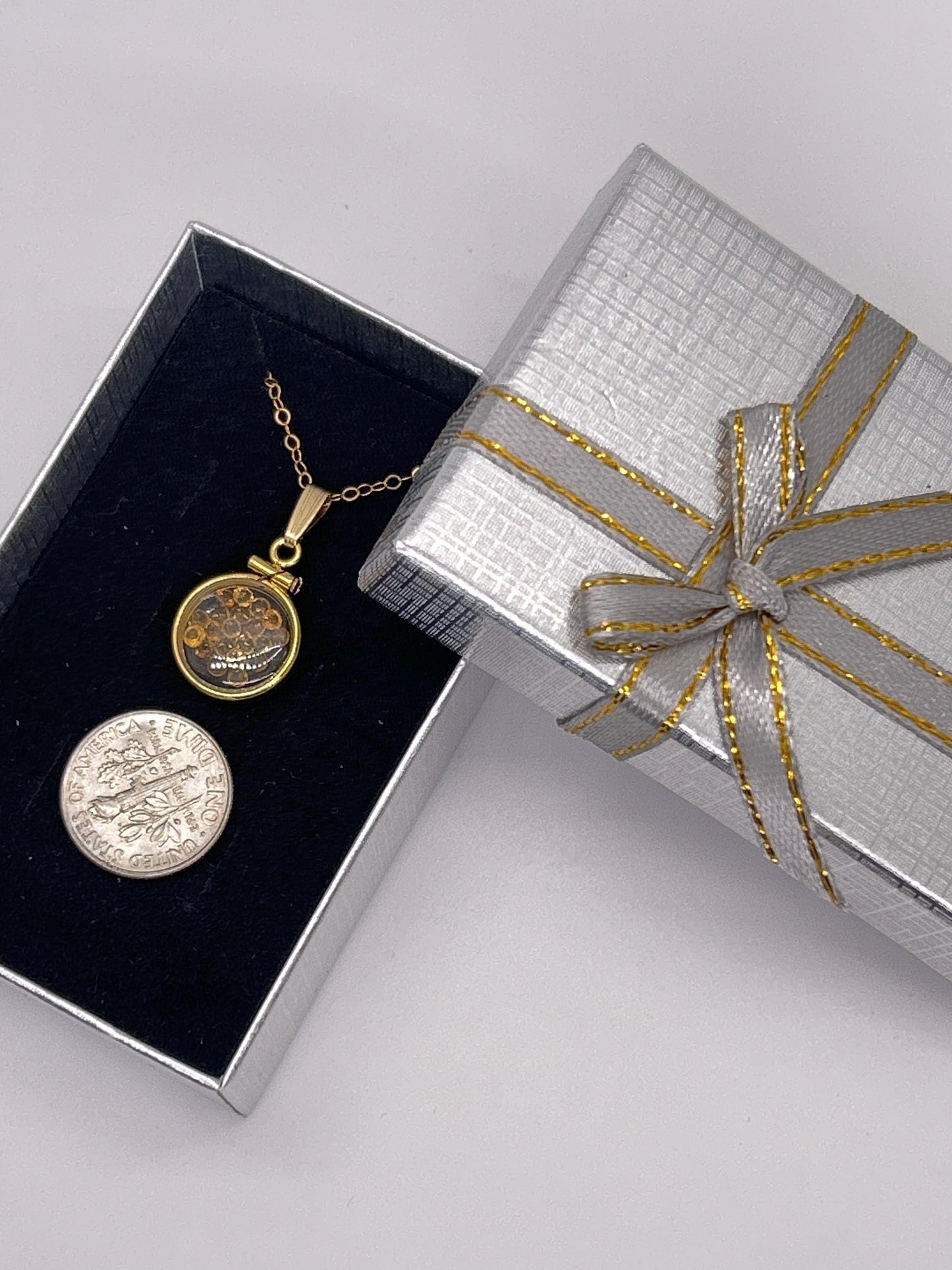 Handmade 12.5 mm 14k gold filled Genuine Gemstone Shaker Locket, 0.75 cttw. Citrine, November Birthstone
