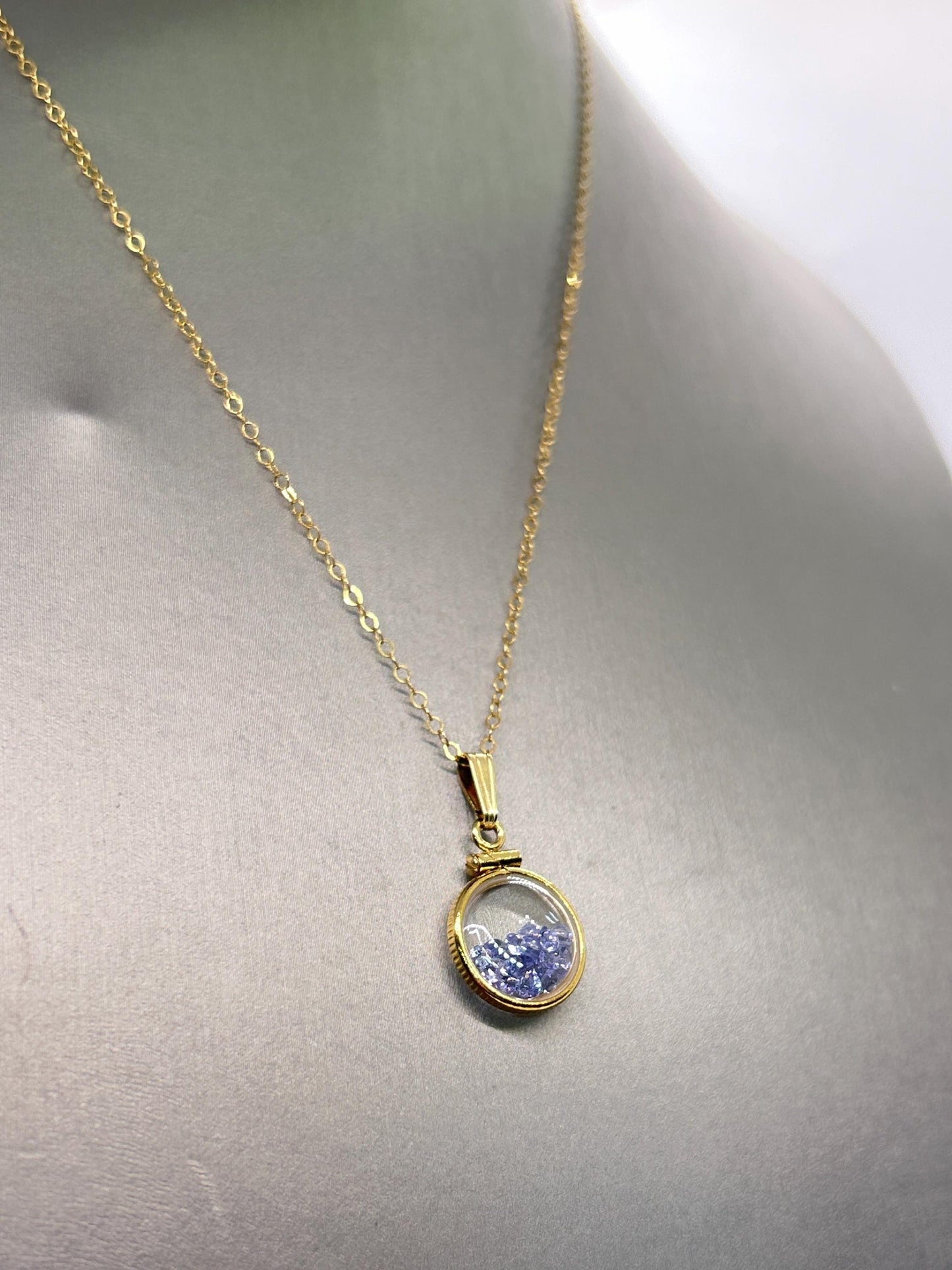 Handmade 12.5 mm 14k gold filled Gemstone Shaker Locket, 0.75 cttw. Tanzenite, Birthstone December