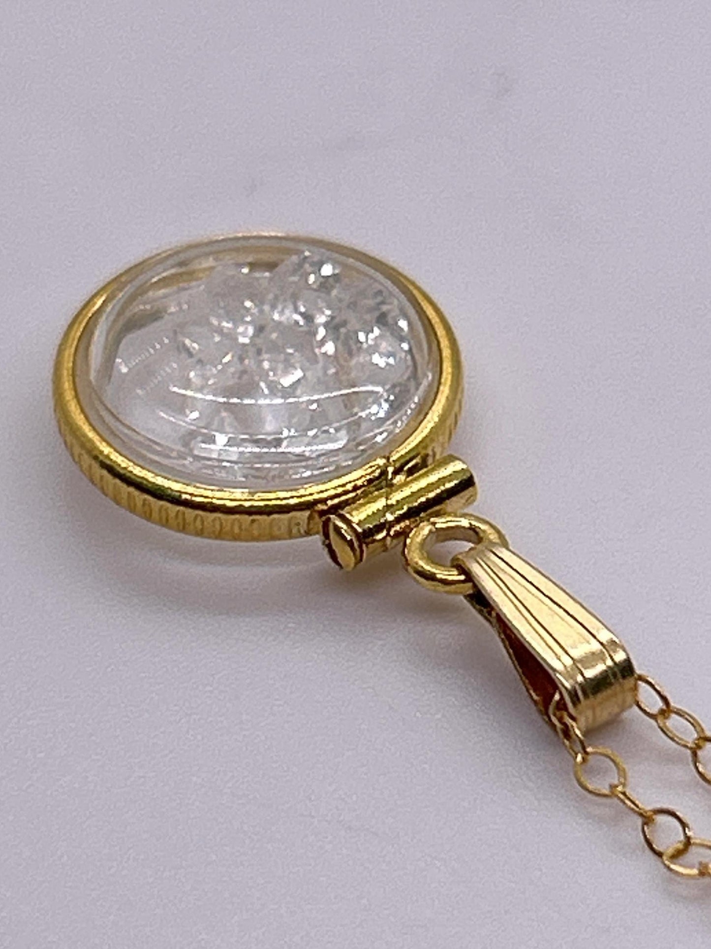 Handmade 12.5 mm 14k gold filled Gemstone Shaker Locket, 0.75 cttw. White Topaz, Birthstone April