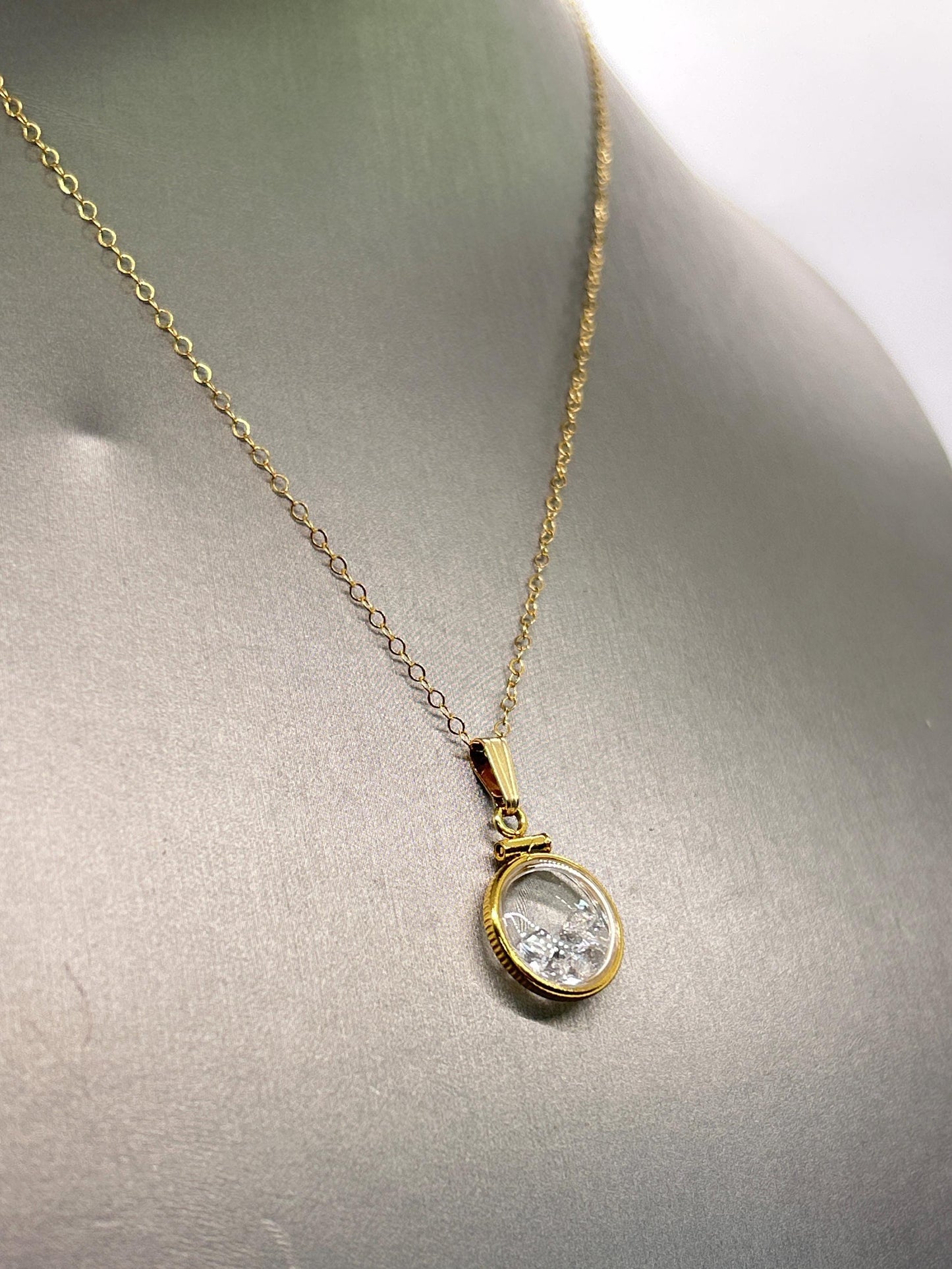 Handmade 12.5 mm 14k gold filled Gemstone Shaker Locket, 0.75 cttw. White Topaz, Birthstone April