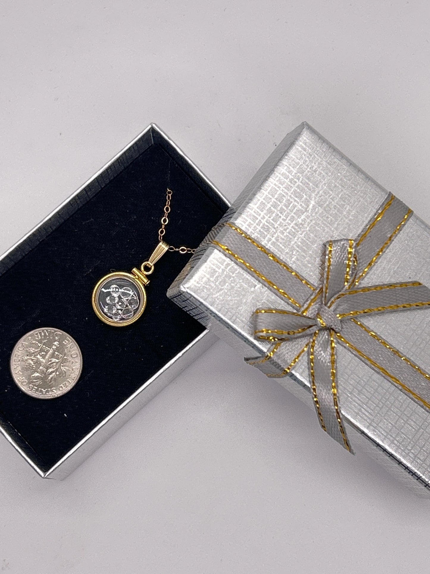 Handmade 12.5 mm 14k gold filled Gemstone Shaker Locket, 0.75 cttw. White Topaz, Birthstone April