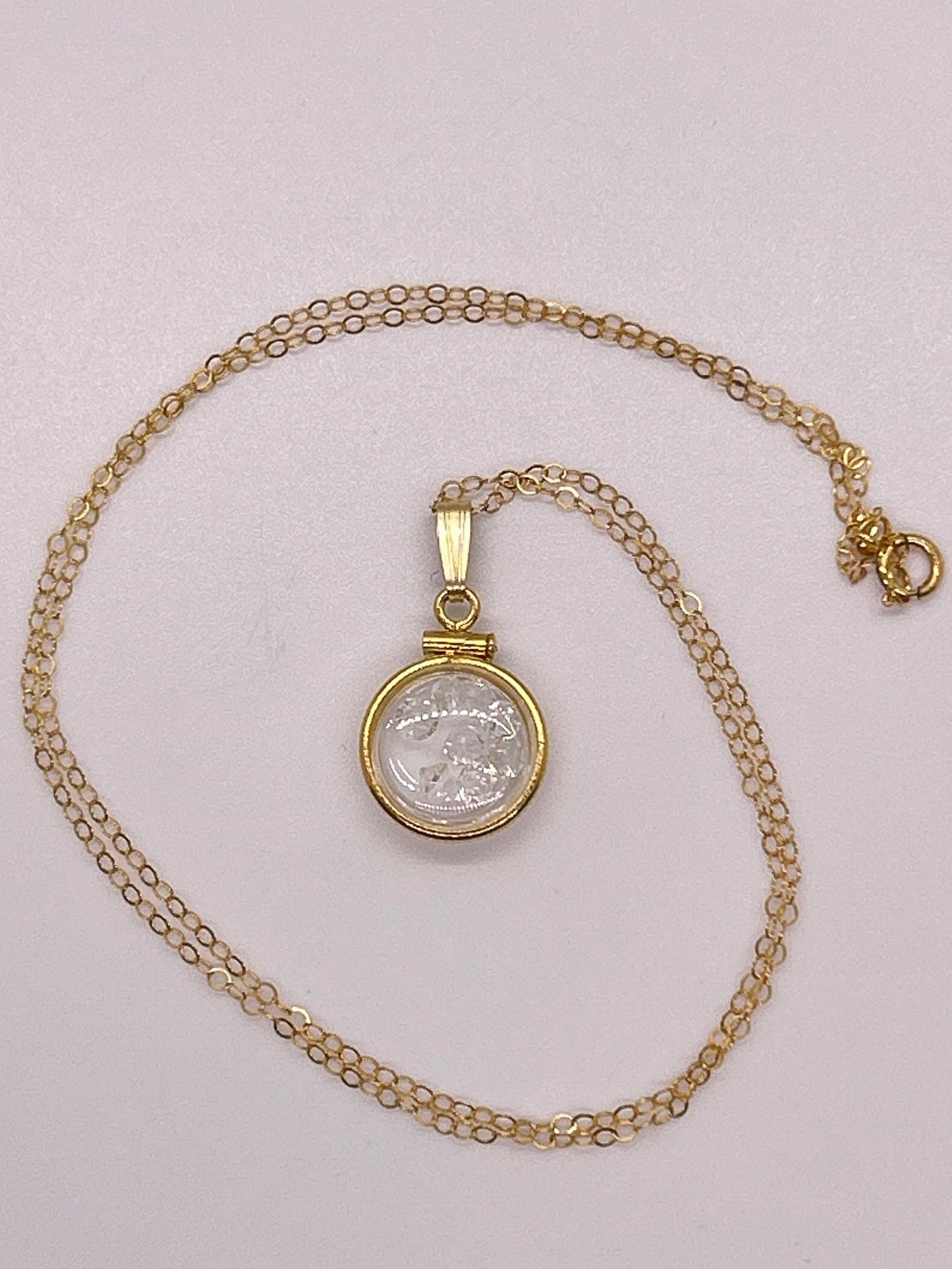 Handmade 12.5 mm 14k gold filled Gemstone Shaker Locket, 0.75 cttw. White Topaz, Birthstone April