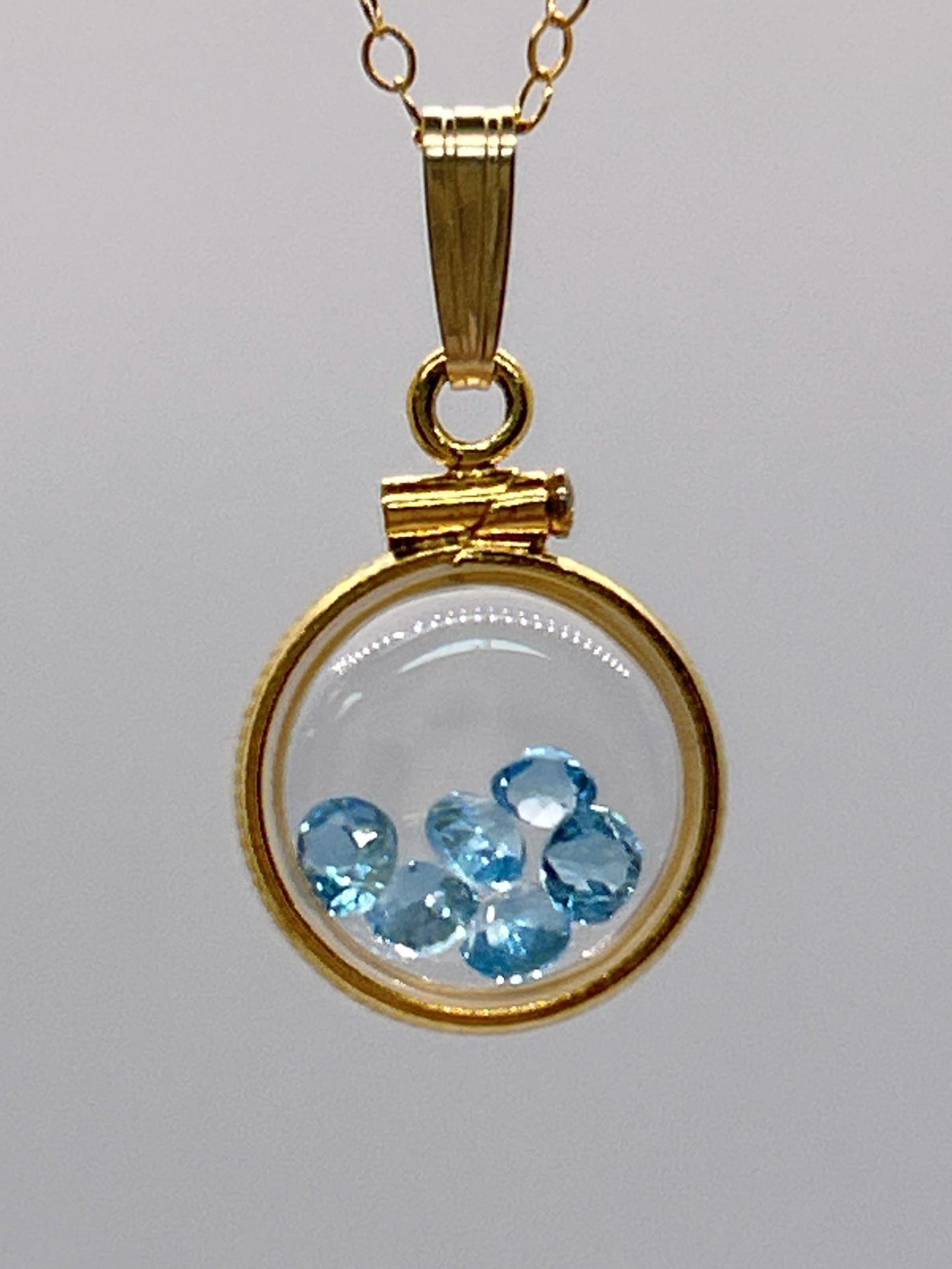 Handmade 12.5 mm 14k gold filled Gemstone Shaker Locket, 0.75 cttw. London Blue Topaz, December Birthstone