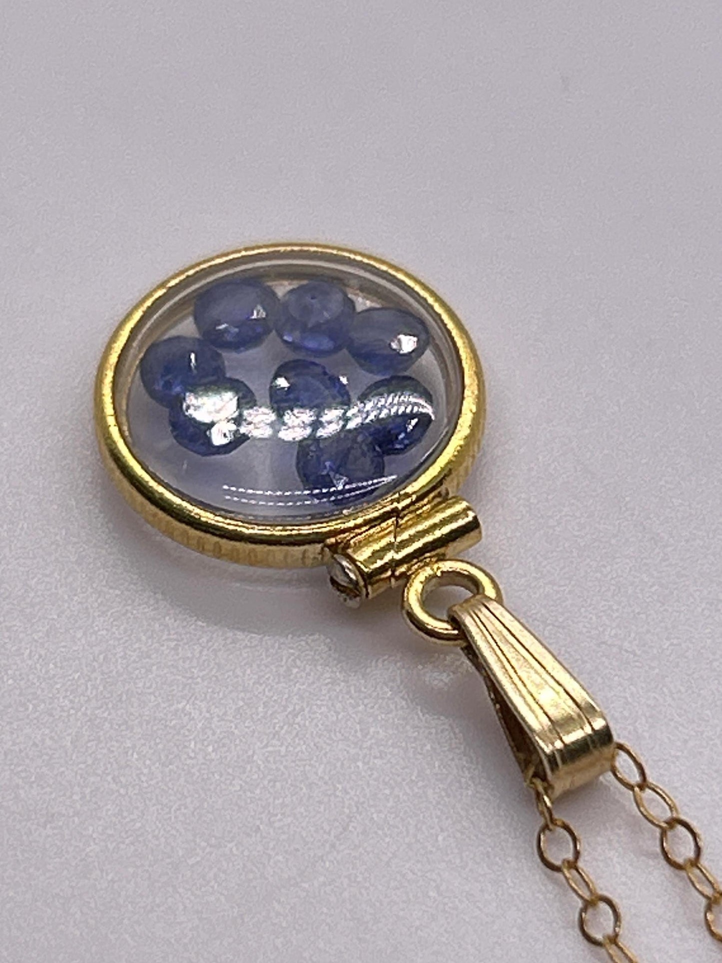 Handmade 12.5 mm 14k gold filled Gemstone Shaker Locket, 0.75 cttw. Blue Saphire, Birthstone September