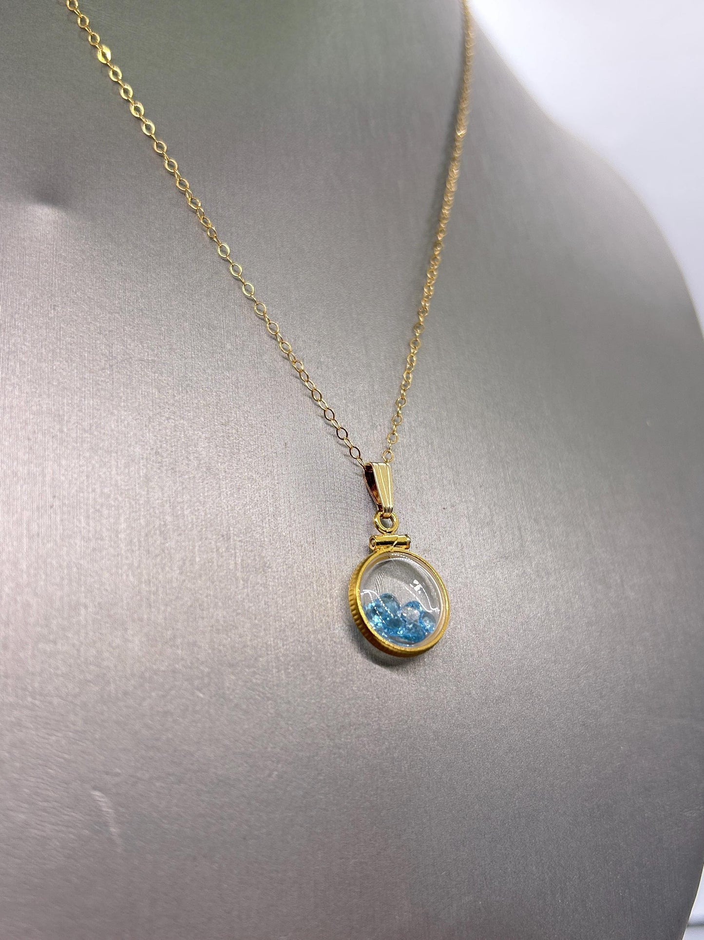 Handmade 12.5 mm 14k gold filled Gemstone Shaker Locket, 0.75 cttw. London Blue Topaz, December Birthstone