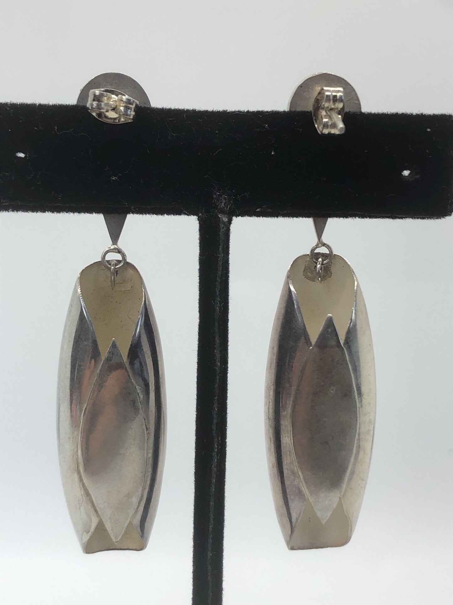 Handmade Sterling and Onyx Dangle Earrings Indonesia, Vintage new old stock, Beautiful huge ethnic