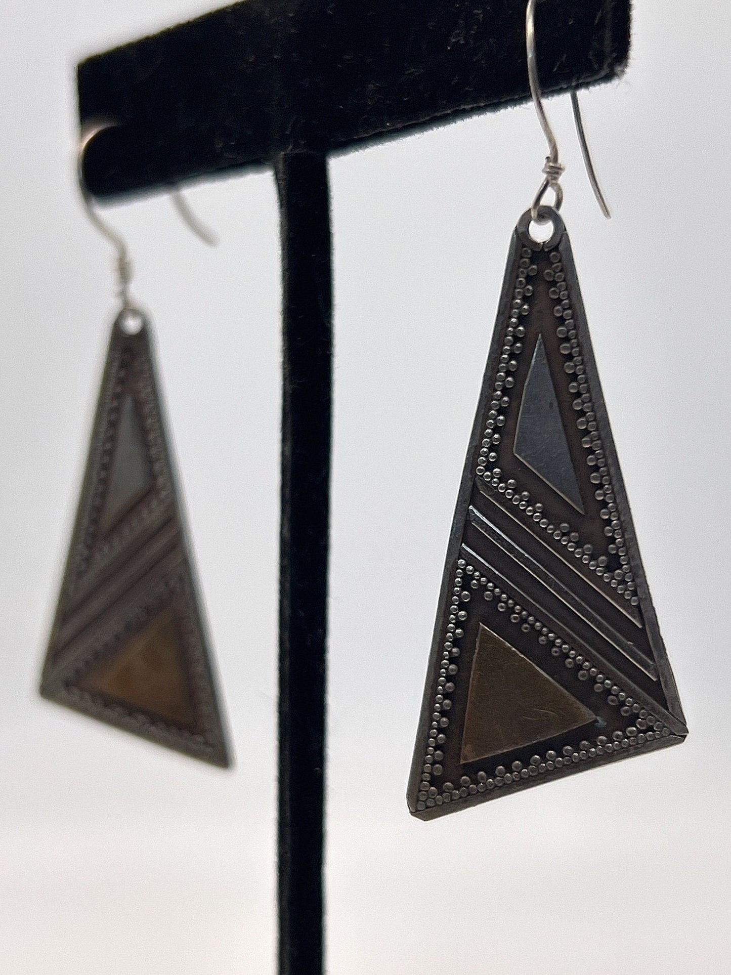 Vintage Hand made Indonesian Sterling Silver with Gold Wash Earrings, Large, new old stock, Ornate, French hook