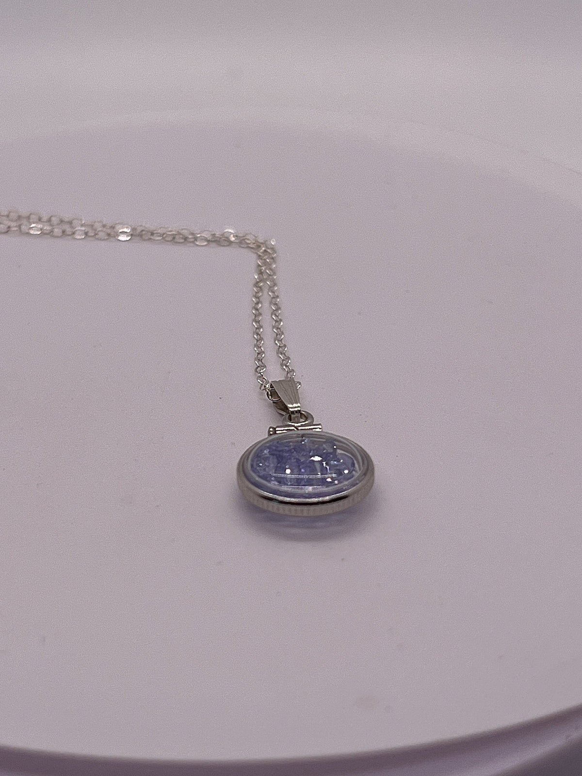 Handmade Diminutive Sterling Silver Tanzanite Shaker Locket Lucite View Locket, Necklace, with beautiful December Birthstone, I.6 TCW gems