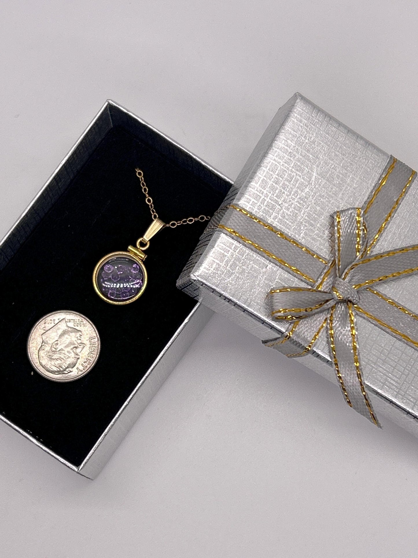 Handmade 12.5 mm 14k gold filled genuine gemstone shaker locket, 0.75 cttw. amethyst, february birthstone