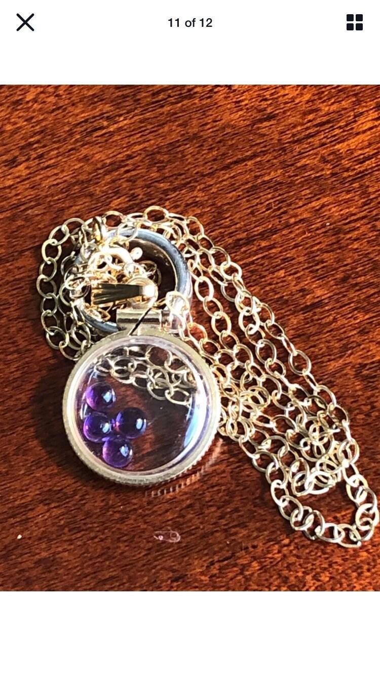 Vintage amethyst shaker locket gold filled with beautiful loose gemstone cabochons, hand made new old stock