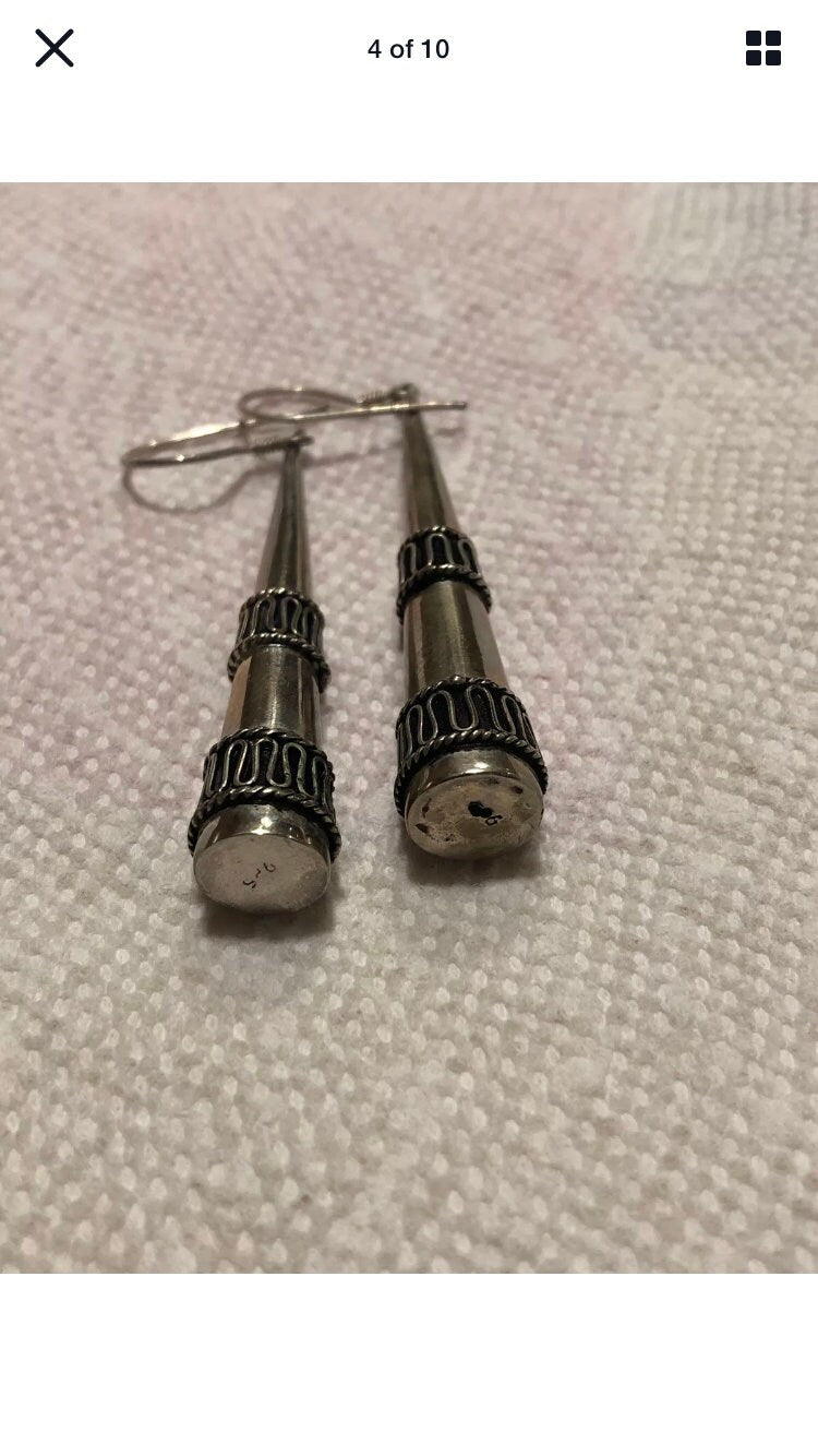 Large Handmade Sterling Dangle Earrings Indonesia, Vintage old stock, Beautiful