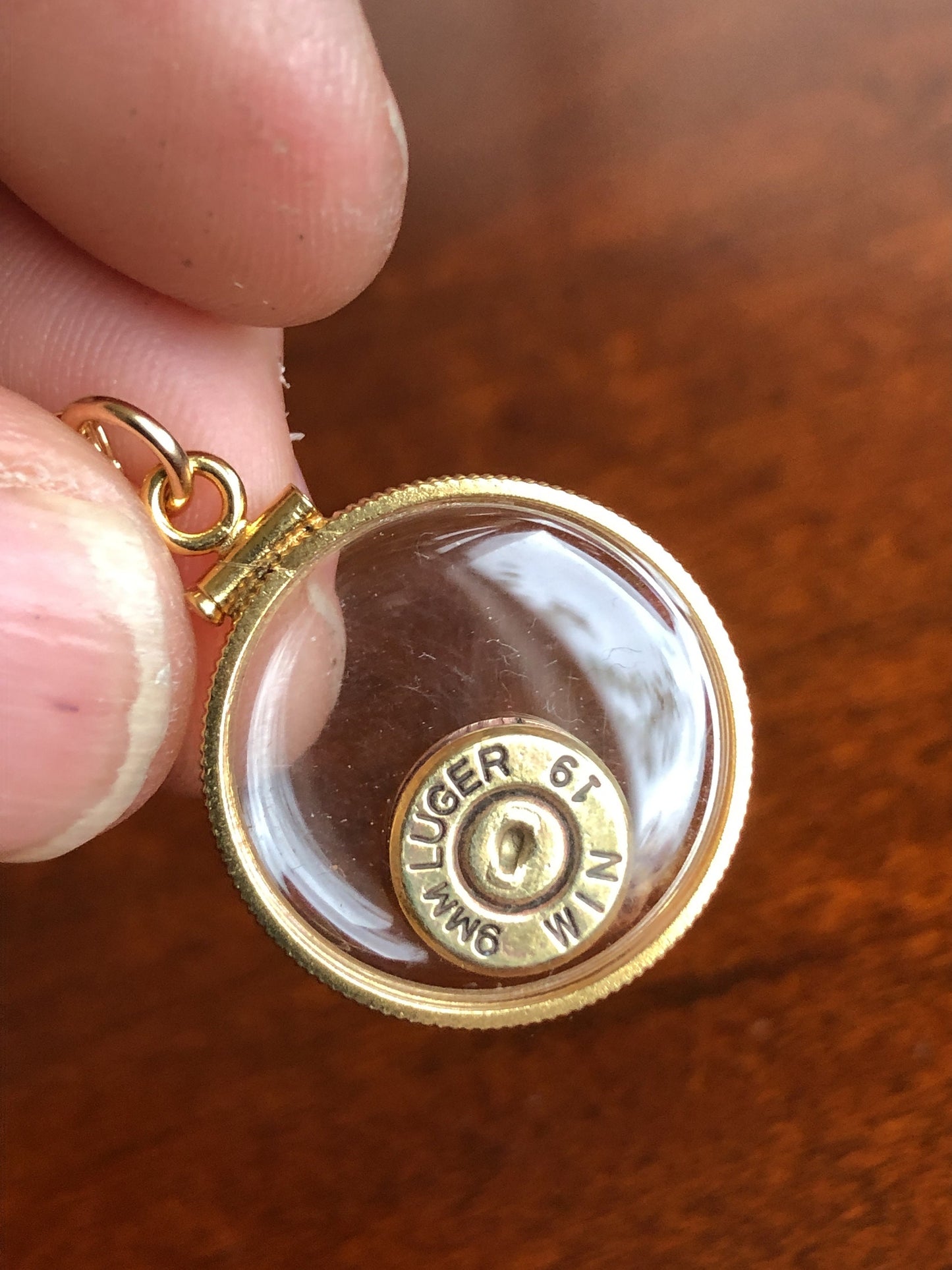 9mm bullet necklace, back to back view locket, 14k gold filled locket-new