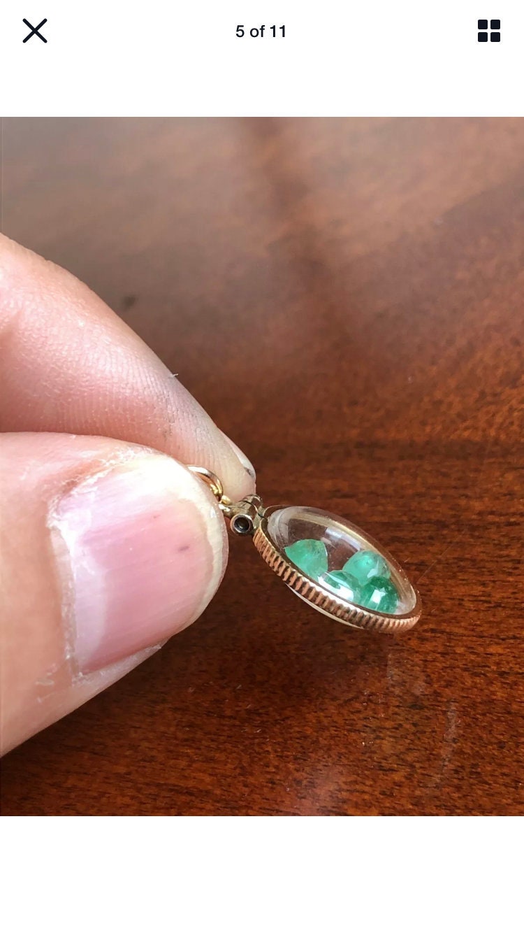 Vintage Emerald Shaker Locket, 12k gold filled, genuine Natural stones NEW OLD stock 50 years old. Make a locket for your MOM