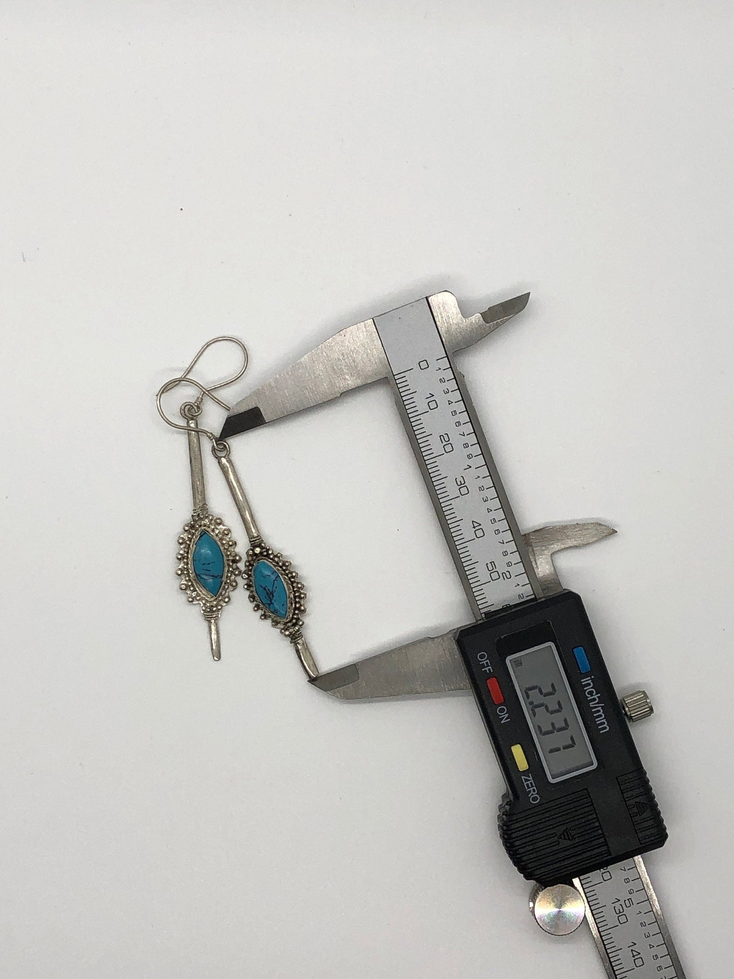 Large Handmade Sterling and Turquoise Dangle Earrings Indonesia, Vintage old stock, Beautiful