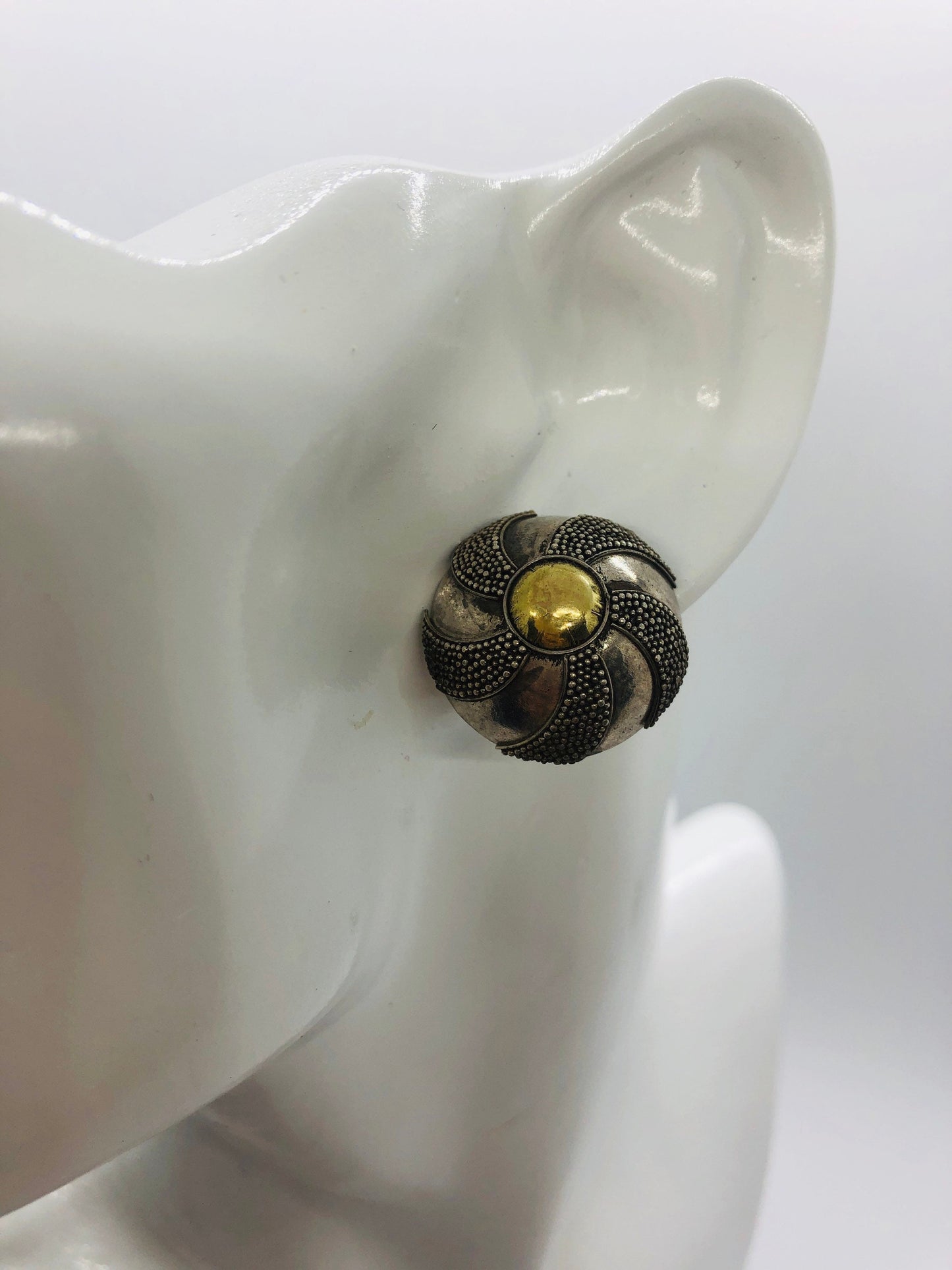 Vintage Handmade Sterling Silver and Gold Wash Earrings Indonesia, Vintage old stock, Beautiful