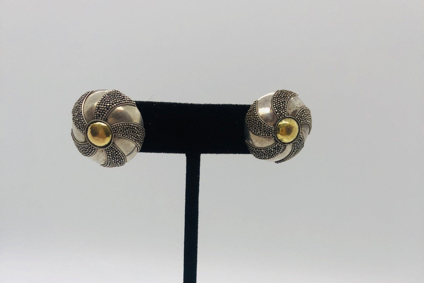 Vintage Handmade Sterling Silver and Gold Wash Earrings Indonesia, Vintage old stock, Beautiful