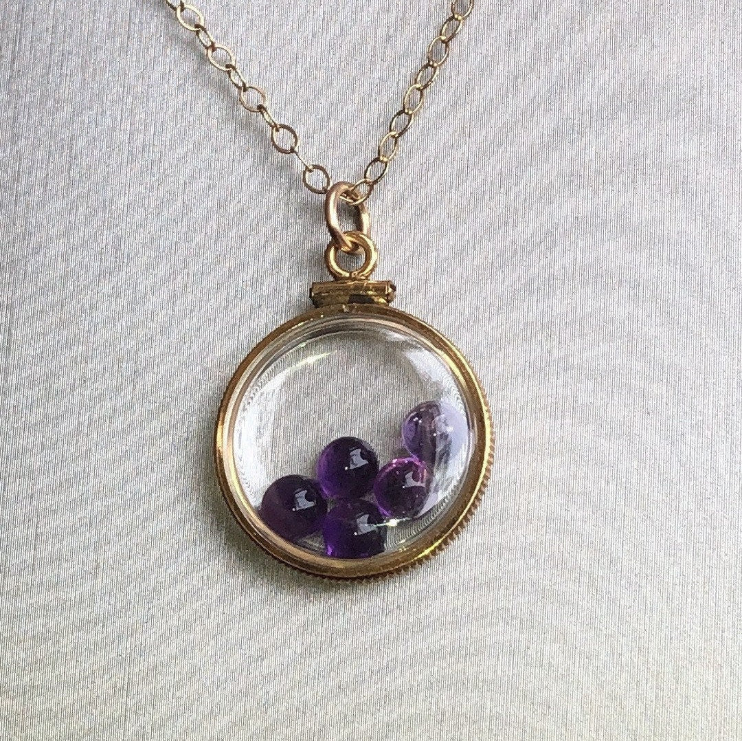 Vintage Amethyst Shaker Locket, gold filled with natural gems, handmade, new old stock 50 years old, customize one for Mother's Day just ask