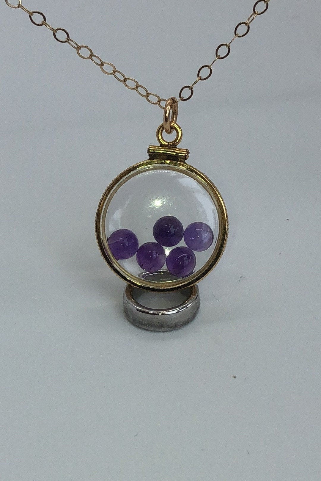 Vintage Amethyst Shaker Locket, gold filled with natural gems, handmade, new old stock 50 years old, customize one for Mother's Day just ask