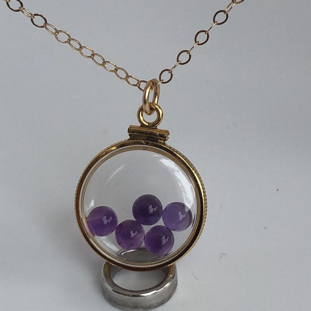Vintage Amethyst Shaker Locket, gold filled with natural gems, handmade, new old stock 50 years old, customize one for Mother's Day just ask