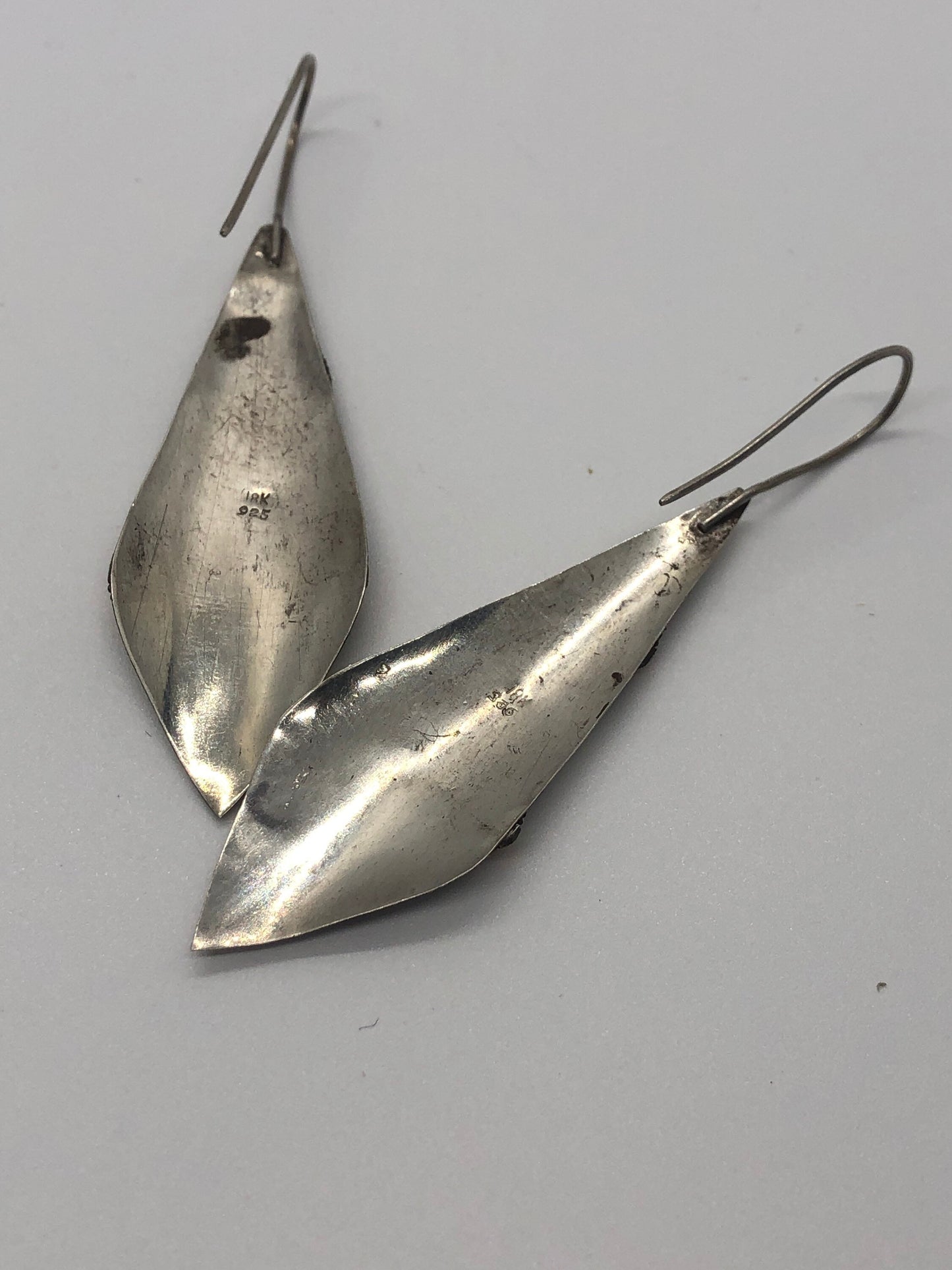 Vintage Hand made Indonesian Sterling Silver with Gold Wash Earrings, Large, new old stock, shields