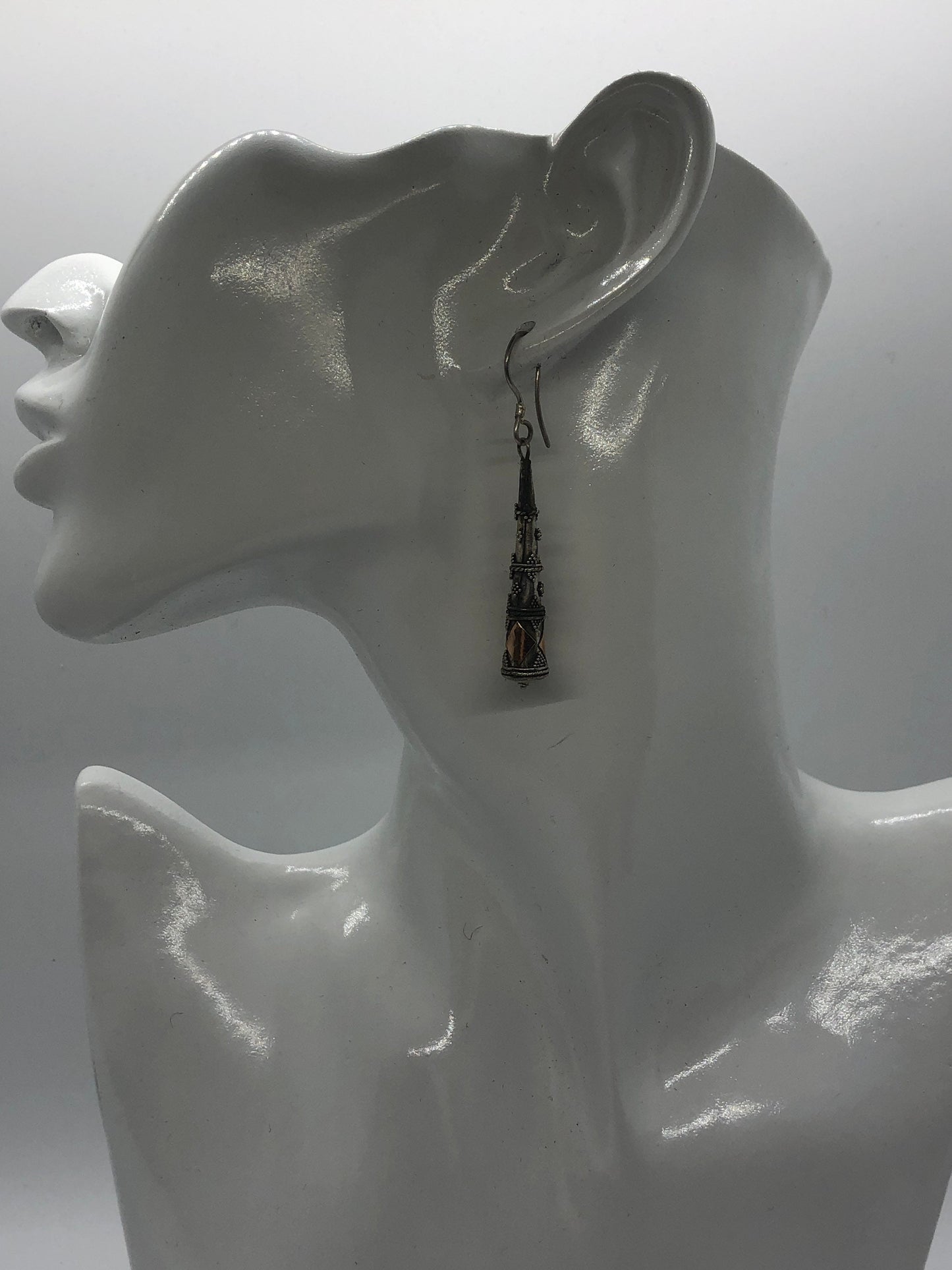 Vintage Hand made Indonesian Sterling Silver with Gold Wash Earrings, Large, new old stock, Ornate