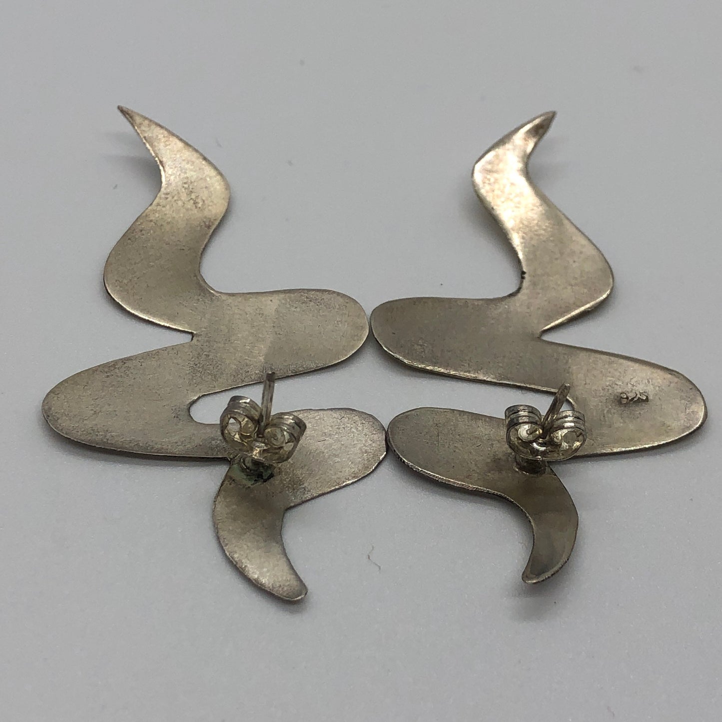 Large Vintage Handmade Sterling Silver Earrings Indonesia, Vintage old stock, Beautiful Movement design