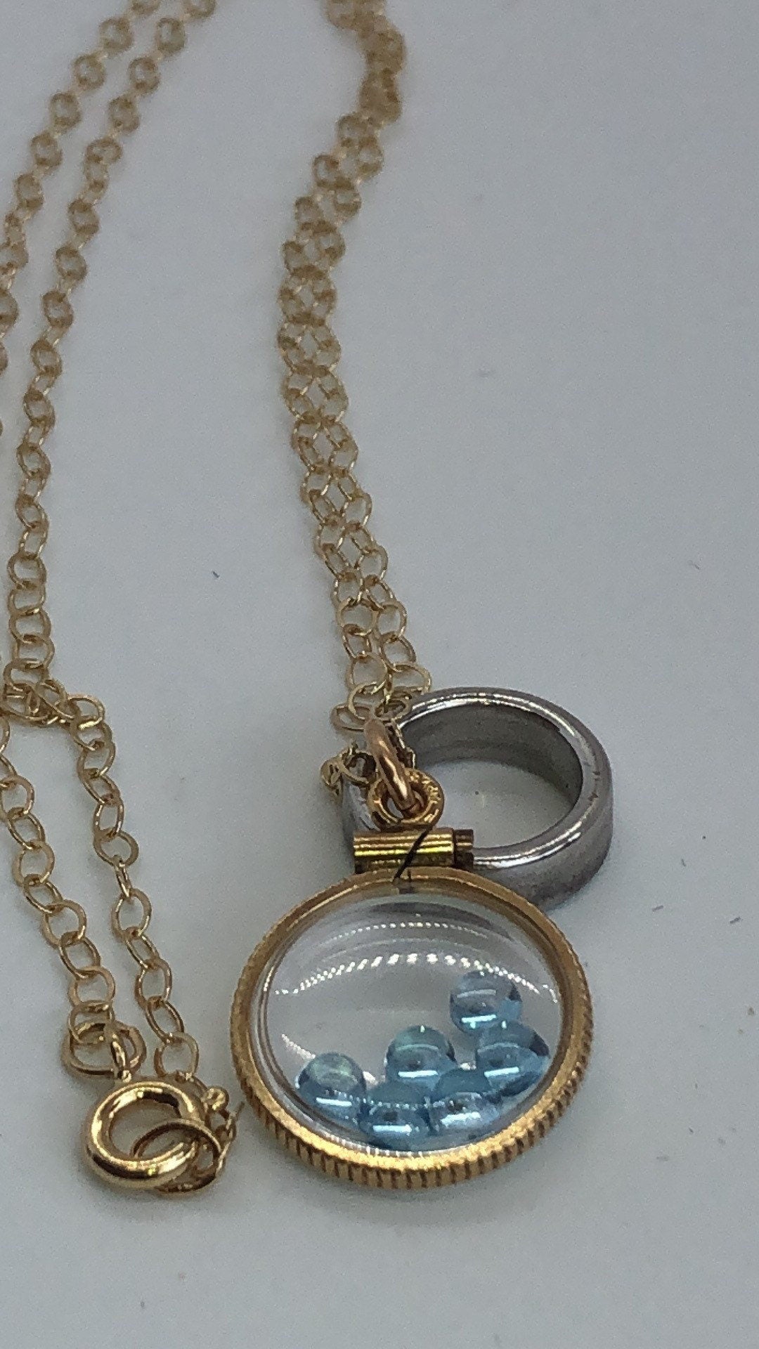 Vintage Baby Blue Natural Topaz Shaker Locket, gold filled with genuine gems. New Old Stock 50 years old! Limited supply Custom for mom? Ask