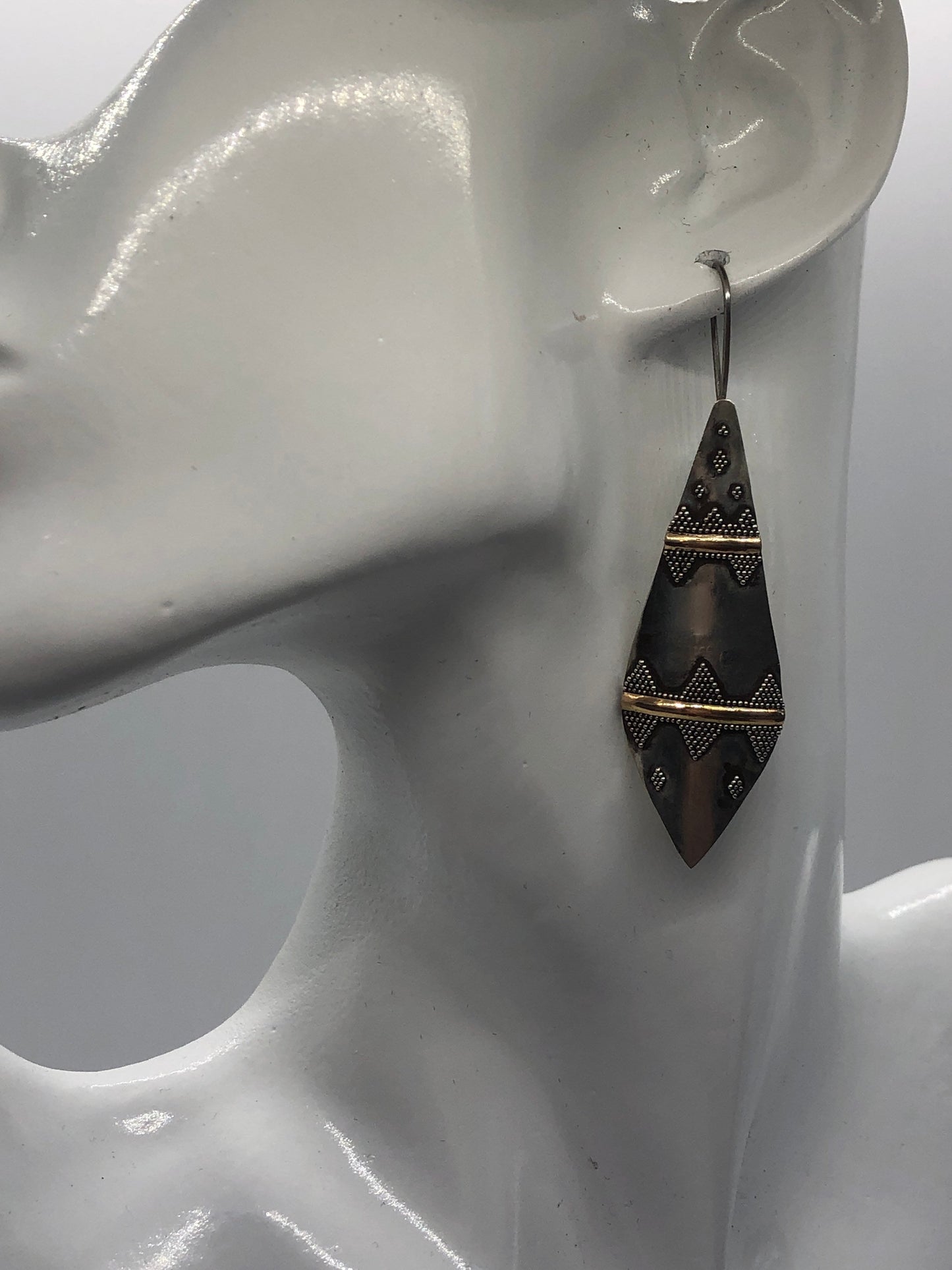 Vintage Hand made Indonesian Sterling Silver with Gold Wash Earrings, Large, new old stock, shields